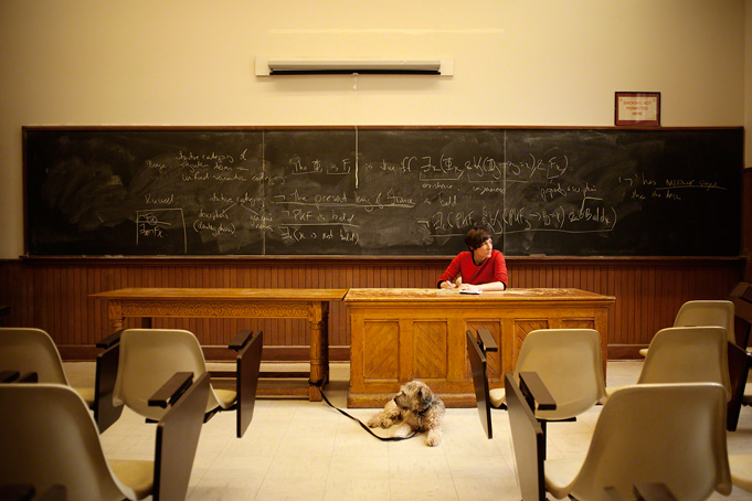 environmental portrait imogen dickie professor of philosophy uc university college university of Toronto in classroom interior, institutional, academic