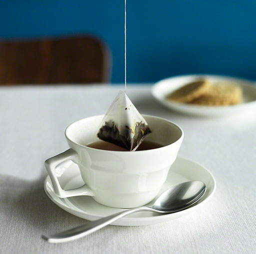 afternoon tea, cup with triangular bag, product photo