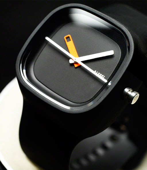 product photography, alessi black retro watch, fashion still life, accessories 