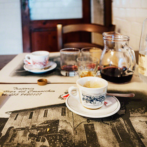 editorial photo, italian restaurant table setting after a meal