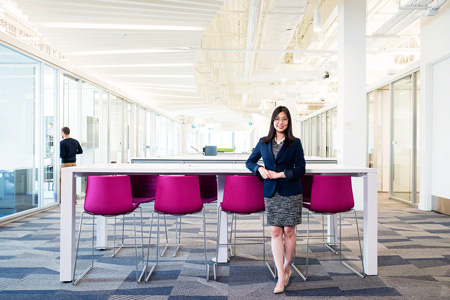 Environmental portrait in modern office setting, FM Global Insurance Company, Toronto, clean