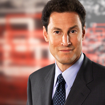 portrait of Steve Paikin, journalist, author, and documentary producer, shot on set of The Agenda, TV Ontario, TVO