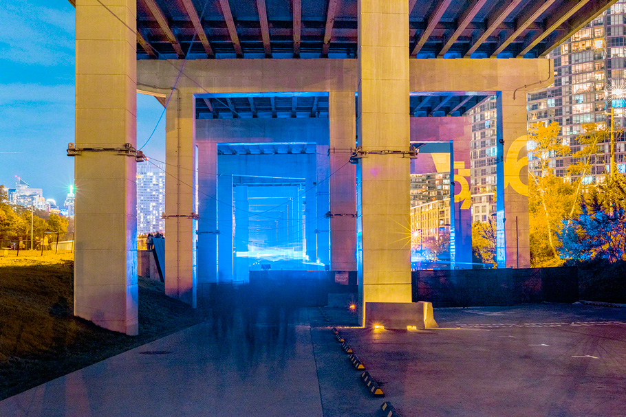 underneath Toronto's Gardiner highway lies the Bentway Path