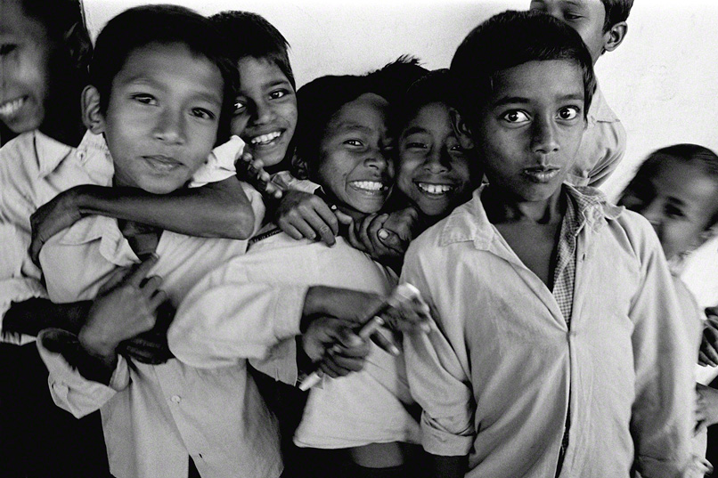 group of nepalese middle school boys clowing around