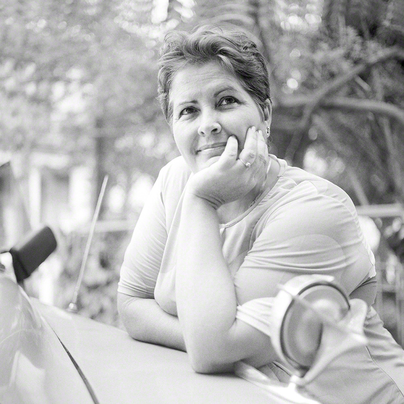 black and white portrait of cuban lady smiling
