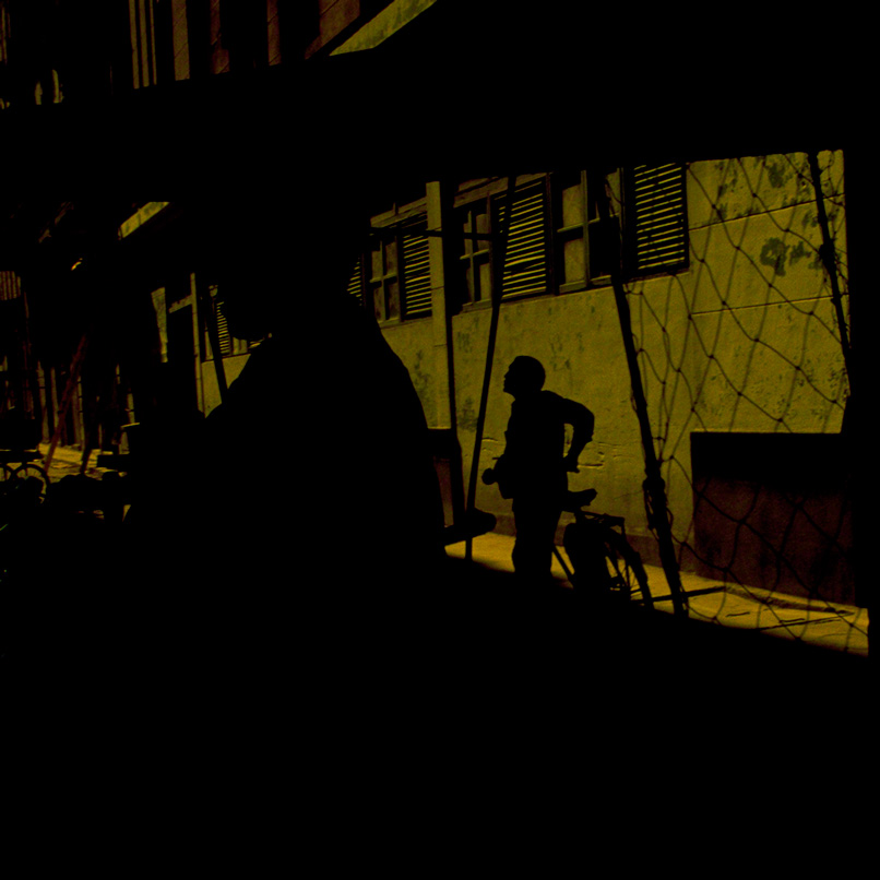 silhouette of street scene